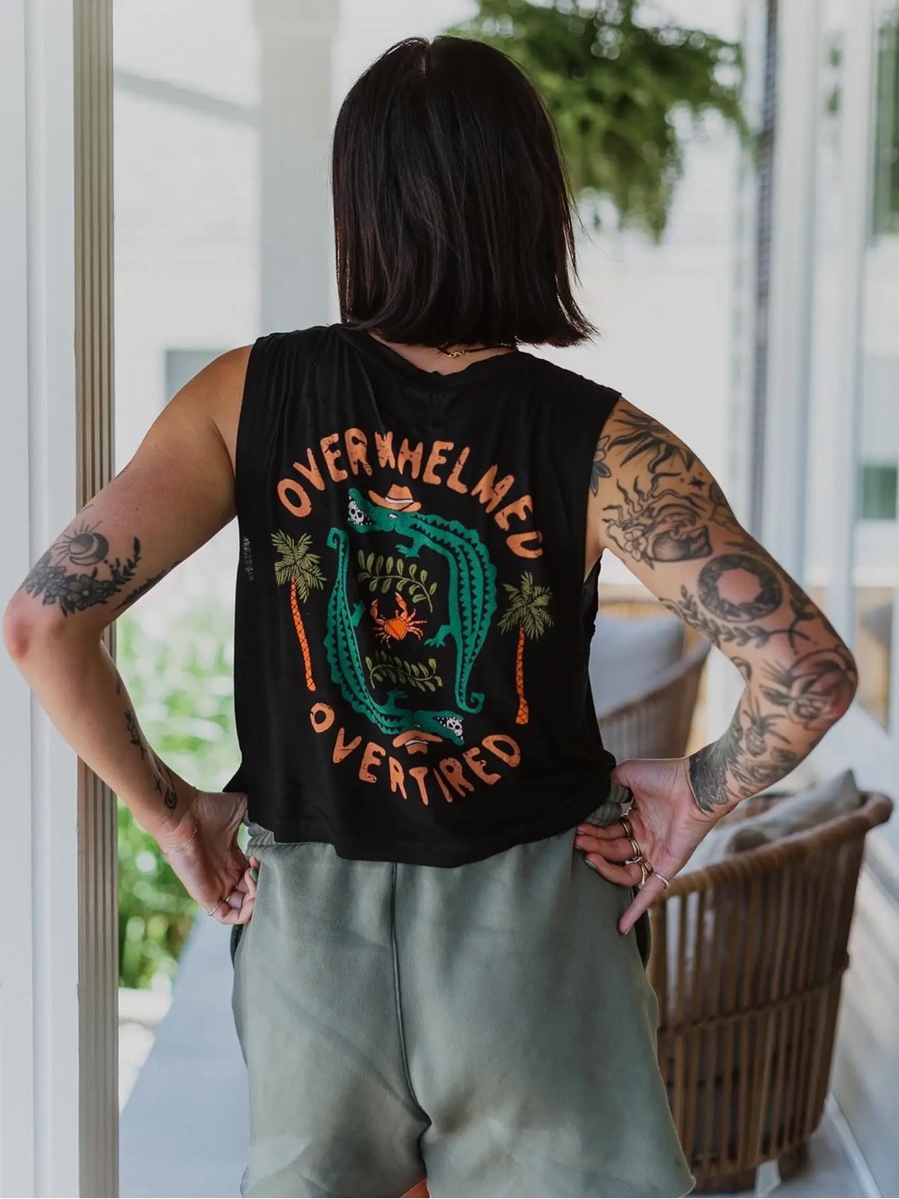 Octopied Mind Overwhelmed & Overtired Graphic Tank Size L Black